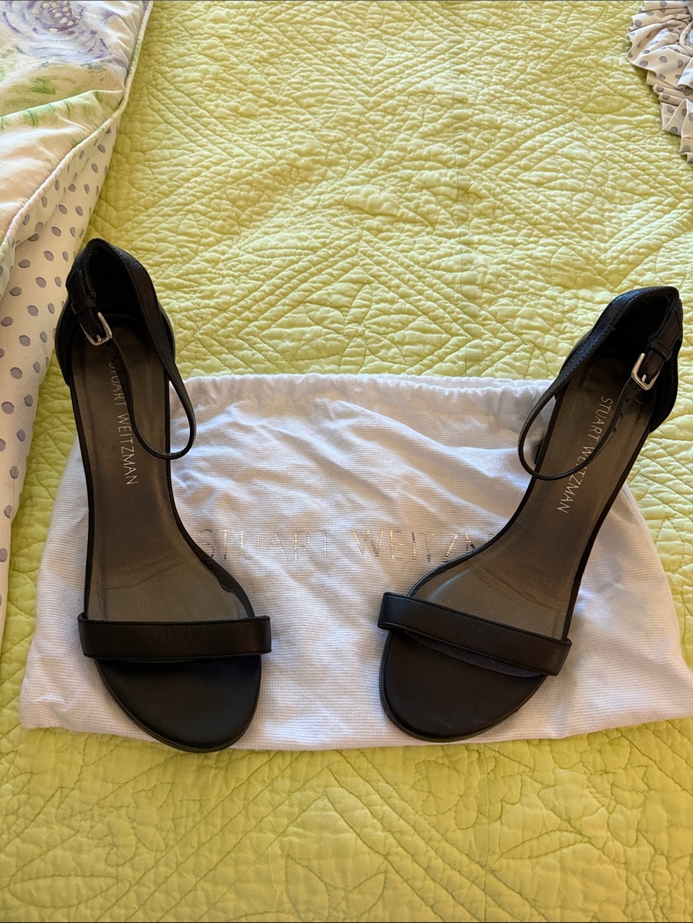 Stuart Weitzman Black Leather Ankle-Strap Heels 8.5